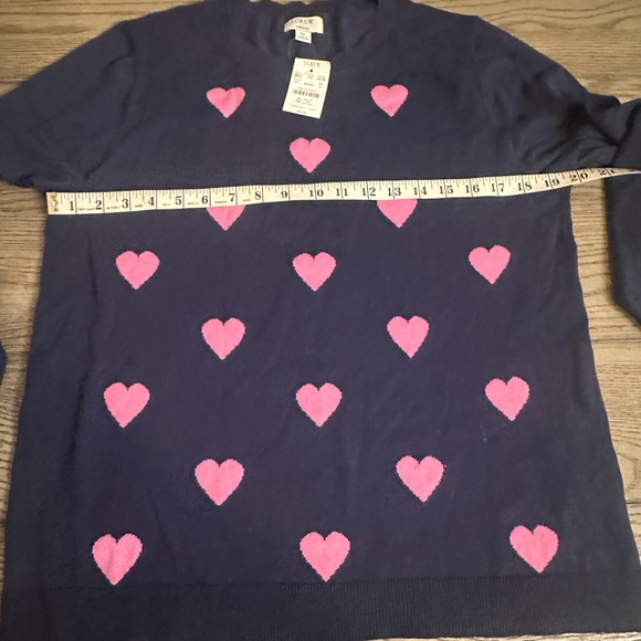 J. Crew Navy Blue Sweater with Pink Heart Accents New-Cute! - Picture 10 of 14